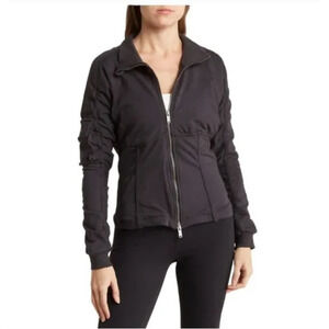 Free People Movement Women's Large Foundation Jacket Zip Up Black Cotton Pocket